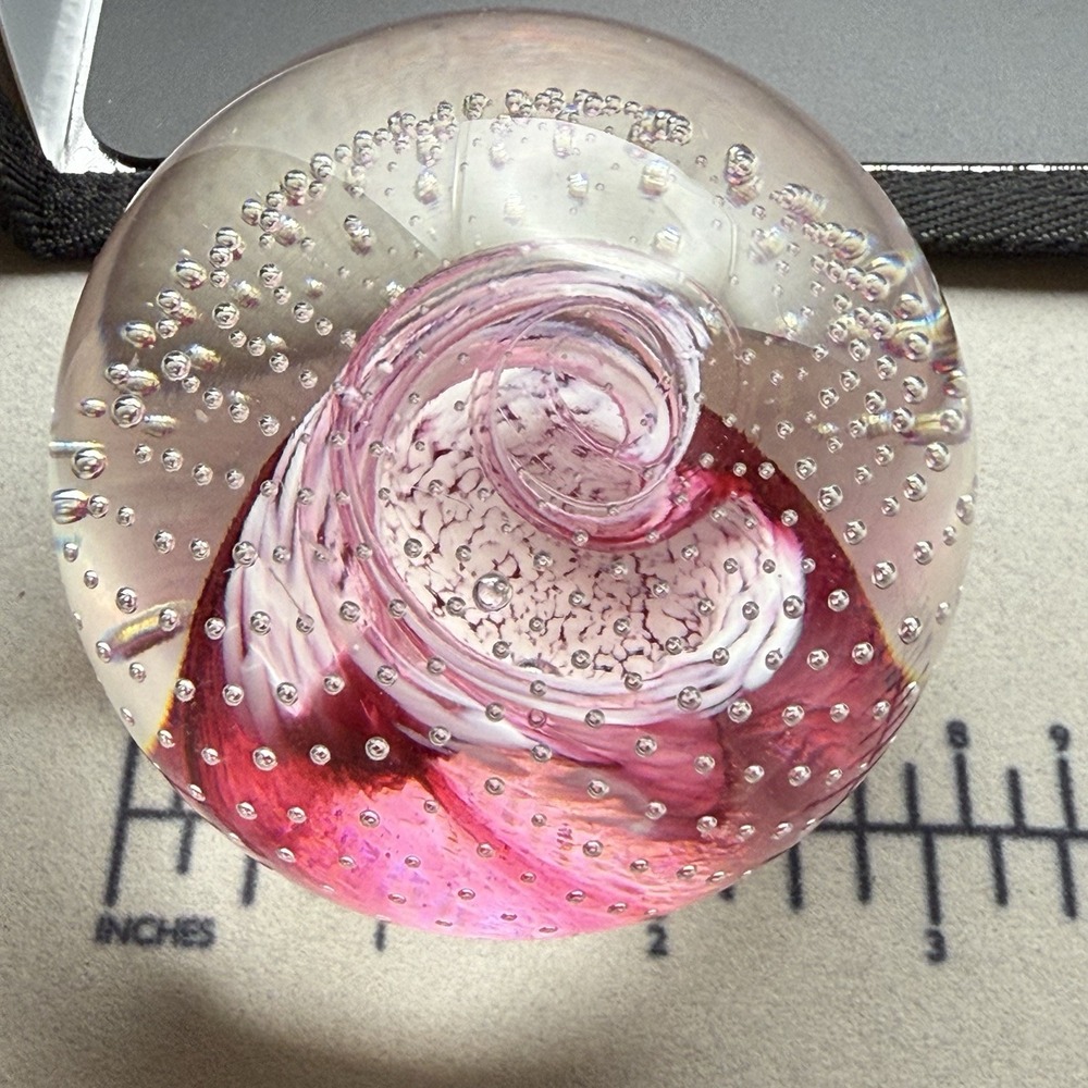 Caithness Cauldron Scotland Pink Ribbon Swirl Glass Paperweight P63758 1982 - Picture 11 of 12